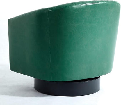 Pia Ricco Faux Leather Swivel Barrel Accent Chairs Set of 2, 360° Swivel Round Single Sofa Chair, Comfy Upholstered Club Armchair with Nailhead Trim for Living Room/Reading Room/Bedroom, Green