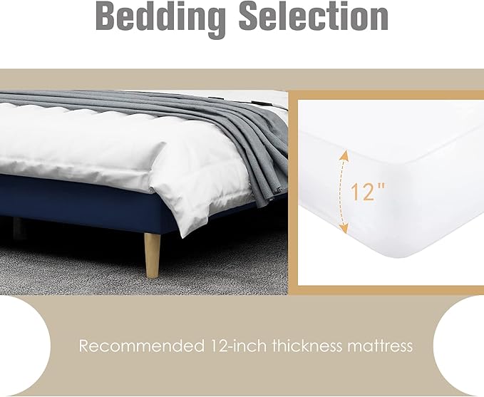 AGARTT Upholstered Platform Bed Frame Twin Size with Headboard and Footboard/Wooden Slats Support/No Box Spring Needed/Easy Assembly,Blue Velvet