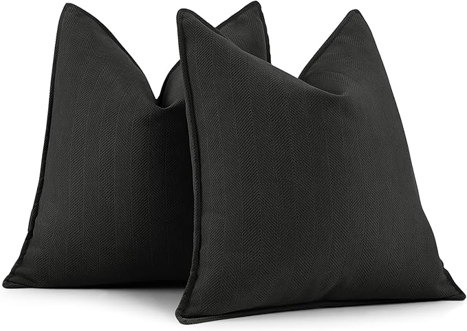 ZWJD Black Pillow Covers 26x26 Set of 2 Chenille Throw Pillow Covers with Elegant Design Soft and Luxurious Decorative Throw Pillows for Couch, Bed, and Home Decor