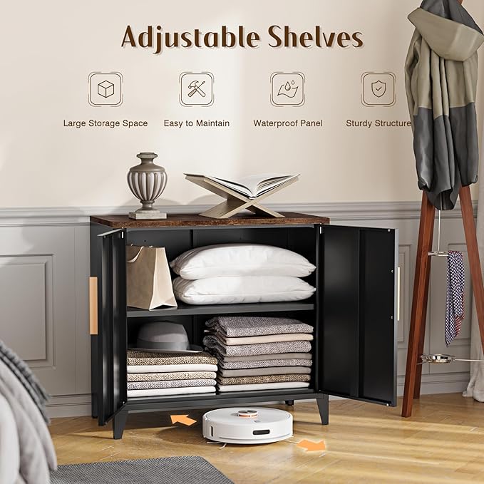 Letaya Storage Cabinet with 2 Doors,Adjustable Shelf, 16" Dx 32" Wx30 H Inches,Metal Small Buffet Sideboard Cabinet for Entryway, Kitchen (Black)