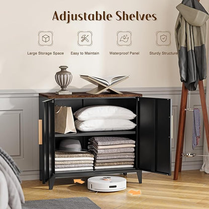 Letaya Storage Cabinet with 2 Doors,Adjustable Shelf, 16" Dx 32" Wx30 H Inches,Metal Small Buffet Sideboard Cabinet for Entryway, Kitchen (Black)