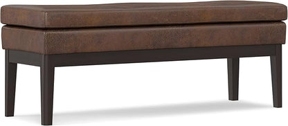 SIMPLIHOME Carlson 45-inch Wide Vegan Faux Leather Ottoman Bench in Distressed Black with Solid Wood Frame for Living Room, Entryway, or Bedroom