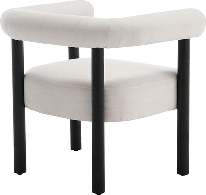 Barrel Accent Chairs Set of 2, Linen Upholstered Modern Living Room Chairs, Comfy Accent Chairs with Curved Backrests and Wood Legs Armchairs for Living Room, Bedroom, Beige