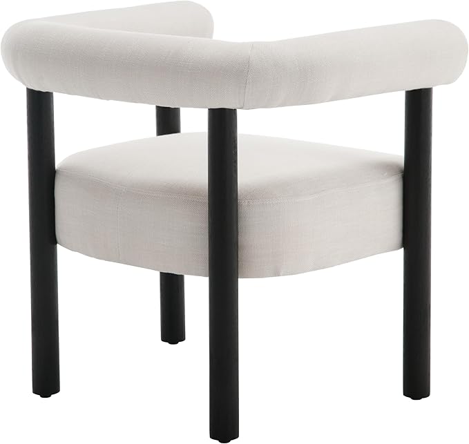 Barrel Accent Chair, Linen Upholstered Armchair, Mid-Century Modern Accent Chair with Curved Backrest and Wood Legs for Living Room, Bedroom, Office, Beige