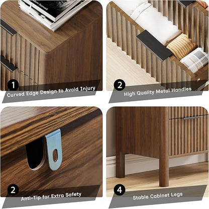 47" Tall Dressers for Bedroom Fluted 5 Drawer Dresser, Wooden Dresser Modern Chest of Drawers Dressers with Organizer Storage for Bedroom, Living Room, Entryway, Walnut