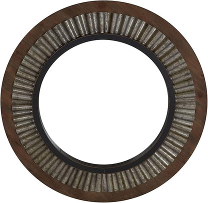 Household Essentials Household Essentials Wood Framed Sunburst Metal Mirror, Brown