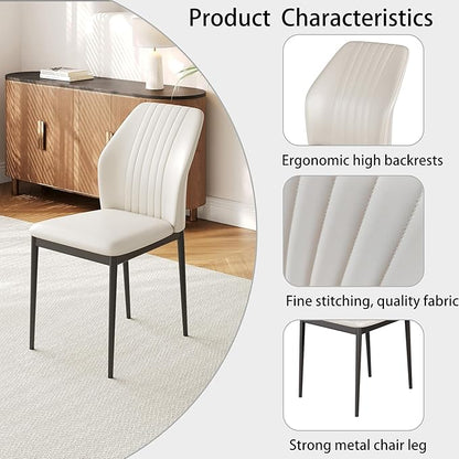 45.3" Round Dining Table & 4 PU Leather Chairs, Mid Century Modern Round Dining Table Chair Set for 4, w/Metal Legs, for Kitchen Dining Room, Living Room, Office, Save Space