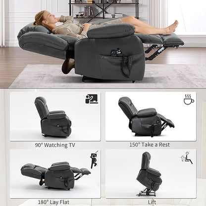 Recliner Chairs for Adults, Power Lift Chair for Elderly, Oversized Bedroom Chair with Massage&Heat, Leather Nursery Glider Chair for Living Room, Sofa Chair Home Theater Seating with Lumbar Support