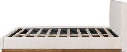 Christopher Knight Home Bettine Boucle Queen Size Bed, Boucle Headboard and Footboard, Rectangular Queen Size Headboard, Slat Panel Support Platform Bed, No Spring Box Needed, Easy Assembly, White