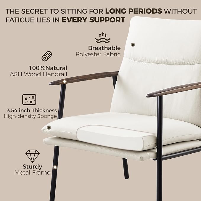 Art Leon Accent Chairs Set of 2-Fabric Side Sitting Chair Solid Accent Chair with Wood Armrests Ergonomic Reading Chair with Metal Frame for Living Room, Bedroom, Guest Room Beige