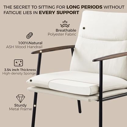 Art Leon Accent Chairs Set of 2-Fabric Side Sitting Chair Solid Accent Chair with Wood Armrests Ergonomic Reading Chair with Metal Frame for Living Room, Bedroom, Guest Room Beige