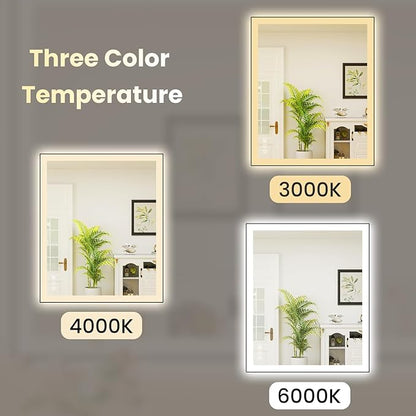 WTTY 30"X36" LED Bathroom Mirror with Black Frame, Bathroom Vanity Mirror with Lights for Wall, Front Light and Backlit, Anti-Fog, Dimmable, 3 Colors, Shatterproof, Memory, Horizontal/Vertical