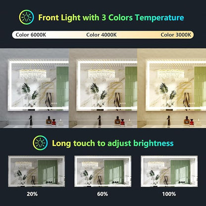 72x40 Inch RGB LED Bathroom Mirror Front Light and RGB Backlit Lighted Vanity Mirror for Bathroom Wall Mounted Dimmable Anti Fog Memory Shatter-Proof IP54 Waterproof Horizontal/Vertical