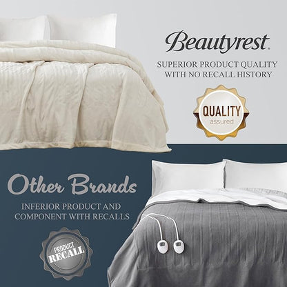 Beautyrest Heated Electric Blanket for Cold Weather, Fast Heating Heated Blanket, Auto Shut Off, Virtually Zero EMF, Multi Heat Setting, UL Certified, Ivory Throw (60 inx70 in)