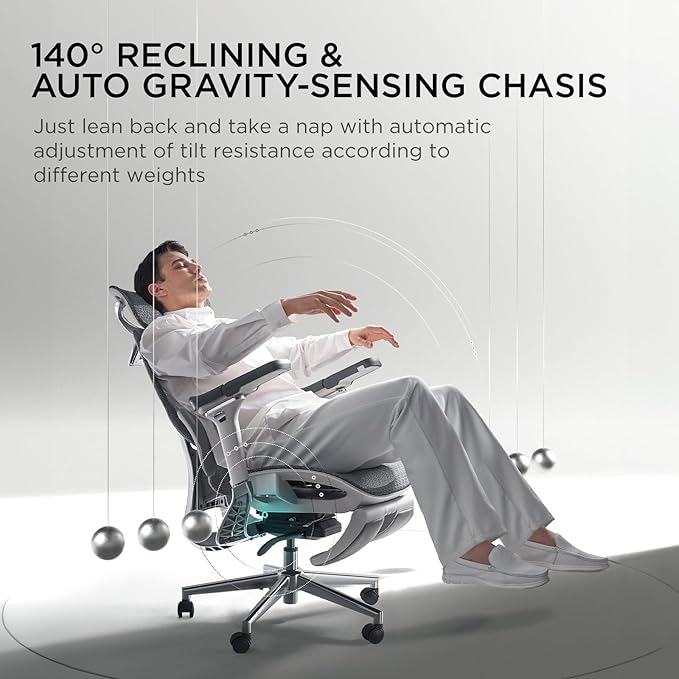 Hbada E3 Pro Ergonomic Office Chair, Big and Tall Office Chair - with 3-Zone Dynamic Lumbar Support, 4D Adjustable Headrest, 6D Adjustable Armrests, Swivel, Grey