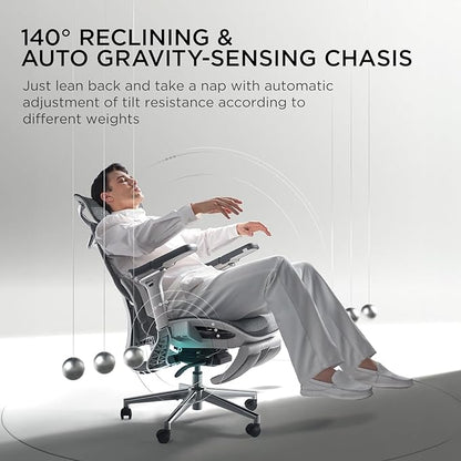 Hbada E3 Pro Ergonomic Office Chair, Big and Tall Office Chair - with 3-Zone Dynamic Lumbar Support, 4D Adjustable Headrest, 6D Adjustable Armrests, Swivel, Grey