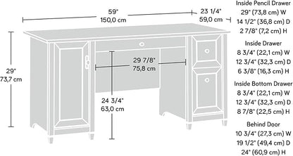 Sauder Edge Water Computer Desk with Storage Drawers, Home Office Desk, in Estate Black
