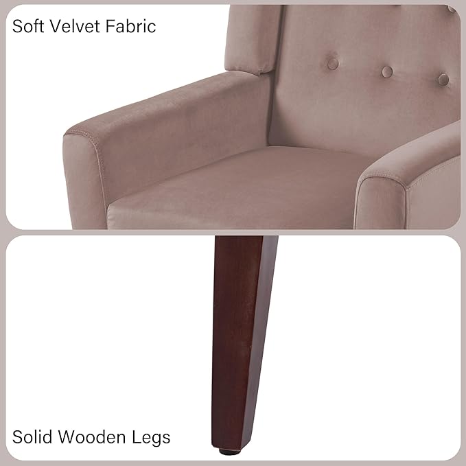 Accent Chair, Modern Velvet Arm Chair for Living Room, Bedroom, Comfy High-Resilient Sponge Reading Chair for Small Spaces （Velvet Silk Pink, Set of 2