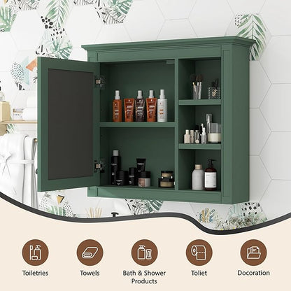 Bathroom Wall Cabinet with Mirror, 30'' x 28'' Medicine Cabinet with Mirror Door and Adjustable Shelves, Over Toilet Storage Cabinet, Wall-Mounted Bathroom Mirrors for Over Sink with Storage