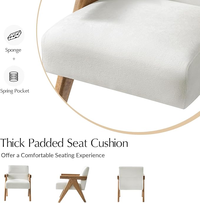 HULALA HOME Modern Accent Chair, Upholstered Arm Chair with Solid Wood Frame, Comfortable Padded Seat and Back, for Living Room, Bedroom Set of 2, Ivory
