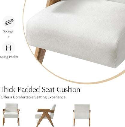 HULALA HOME Modern Accent Chair, Upholstered Arm Chair with Solid Wood Frame, Comfortable Padded Seat and Back, for Living Room, Bedroom Set of 2, Ivory