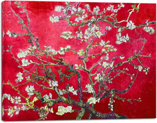 Wieco Art Red Almond Blossom Tree Vincent Van Gogh Paintings Reproduction Canvas Prints Wall Art for Home Decor and Wall Decor Classical Flowers Pictures Artwork