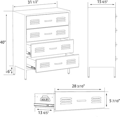 Black Metal 4 Drawer Dresser for Bedroom, Chest of Drawers for Closet, Bedroom Dressers with Drawers, Metal Dressers & Chests of Drawers for Office, Bedroom, Living Room and Entryway