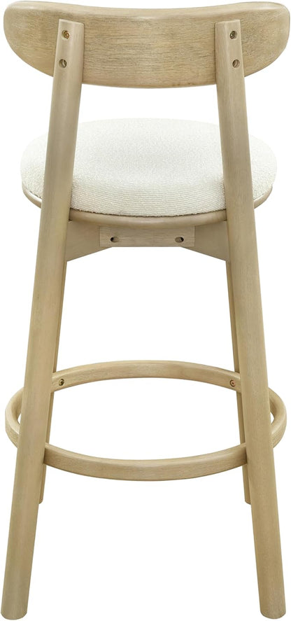 Christopher Knight Home Soley Modern Counter Height Bar Stools Set of 2, Boucle Fabric Round Stool Chair for Kitchen Island, Upholstered Counter Stool with Footrest and Backrest, Natural Ash+Beige
