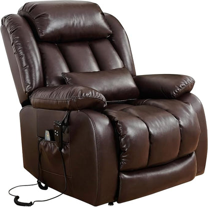MAEVIS Large Genuine Leather Lift Recliner Chairs, Dual Motor Lift Chiars Recliner for Elderly,Extended Footrest and Lumbar Pillow for Tall Man,Heating and Massage, USB and Type-C Ports(Brown)