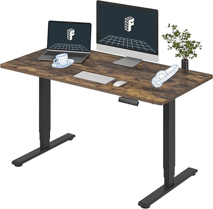 FLEXISPOT E6 3 Stages Dual Motor Electric Standing Desk 55x28 Inch Whole-Piece Board Height Adjustable Electric Sit Stand Desk(Black Frame + Special Walnut Desktop, 2 Packages)