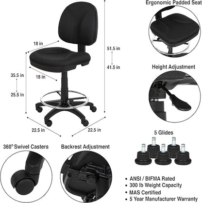 OEF Furnishings Comfort Office Stool, 24.5"-34.5" Height