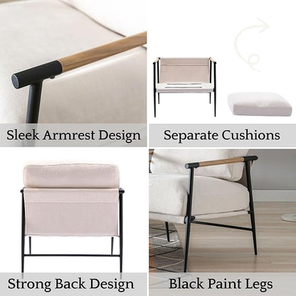 LukeAlon Mid-Century Chenille Accent Chair, Ultra Soft Living Room Chair with Metal Legs Modern Armchair Lounge Chairs Upholstered Comfy Leisure Chair for Bedroom Reception Area Reading Room, Beige