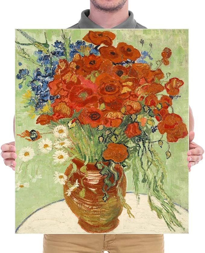Wieco Art Red Poppies and Daisies Large Canvas Prints Wall Art of Van Gogh Famous Floral Oil Paintings Reproduction Abstract HD Classical Flowers Pictures Artwork for Bathroom Home Decorations