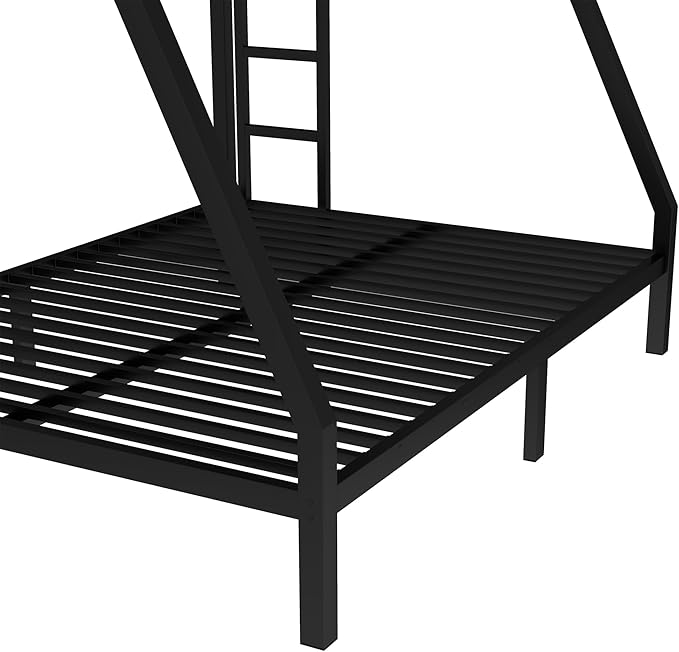 Bellemave Twin Over Full Bunk Bed for Teens, Twin Over Full Bunk Bed Frame with 2 Side Ladder and Full Length Guardrail, Easy Assemble Bunkbeds, Noise Reduced, Mattress Not Included, Black