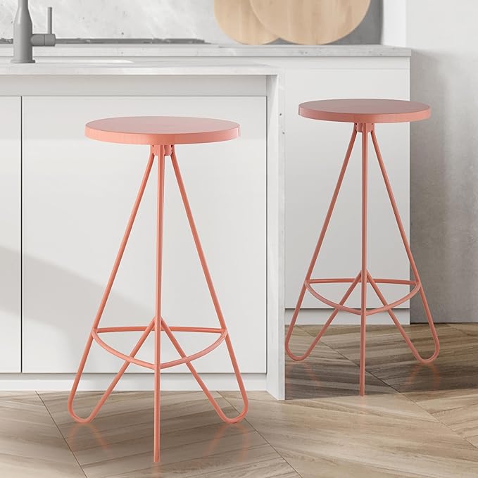 JONATHAN Y BSL1002C Trinity 30" Modern Industiral Iron Tripod Backless Bar Stool for Home, Kitchen, Dining Room, Workspaces, Cafes and Resturants, Pink Frame