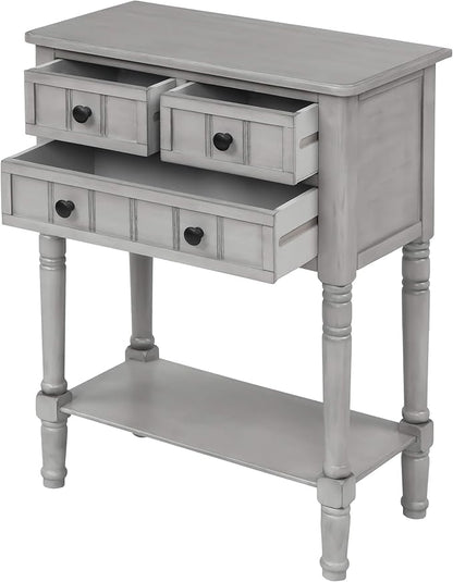 Knocbel Slim Antique Entry Console Table with Drawers & Bottom Open Shelf, Solid Wood Sofa Couch Table for Entryway Hallway Living Room (Gray Wash)