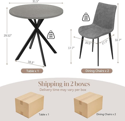 31.5" Round Dining Table and Chairs Set for 2, Small Dining Table Chairs Set Space-Saving, Small Dinette Sets for 2 for Kitchen Dining Room Apartment(Gray Table +Gray Chairs)
