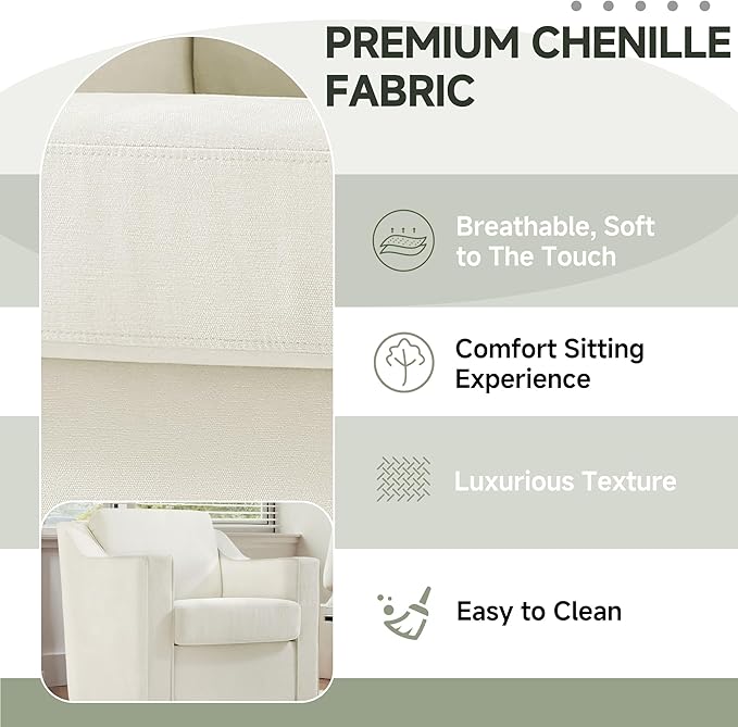 UIXE Swivel Accent Chair Set of 2, Chenille Upholstered Arm Chair for Living Room, Modern Club Armchair Comfy Single Sofa Bedroom Reading Seat with Lumbar Pillow - Cream Beige