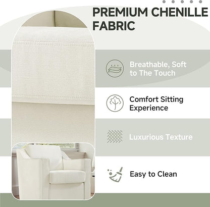 UIXE Swivel Accent Chair Set of 2, Chenille Upholstered Arm Chair for Living Room, Modern Club Armchair Comfy Single Sofa Bedroom Reading Seat with Lumbar Pillow - Cream Beige
