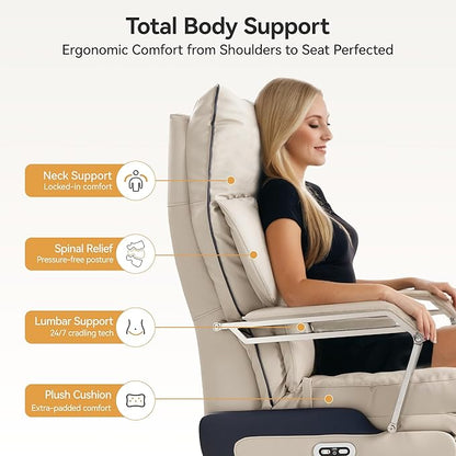 M80A Dual Motor Electric Executive Office Chair with Footrest, Comfortable Reclining Office Chair Wide Seat, Big and Tall Ergonomic Leather Home Office Desk Chair (Beige,No Massage)