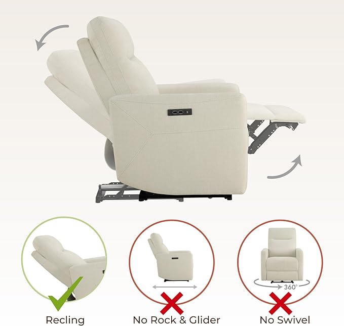 CHITA Power Recliner Chair for Adults, Electric Zero Clearance Wall Hugger Recliner for Small Spaces, Modern Living Room and RV Recliner Chair with Adjustable Power Headrest & Charging Ports, Cream