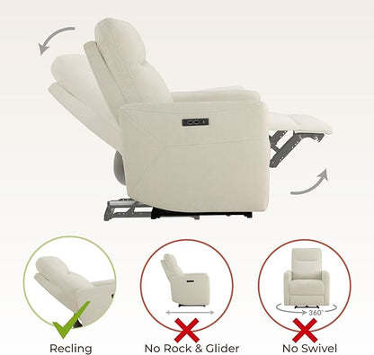 CHITA Power Recliner Chair for Adults, Electric Zero Clearance Wall Hugger Recliner for Small Spaces, Modern Living Room and RV Recliner Chair with Adjustable Power Headrest & Charging Ports, Cream