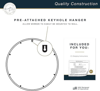 MCS Master & Co. 37.75in Round Metal Brass Mirror, Modern Wall Hanging Large Mirror for Bathroom, Bedroom & Livingroom