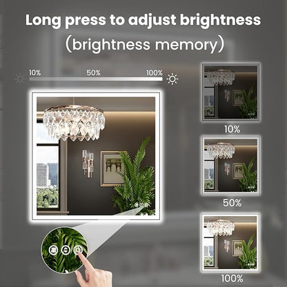 WTTY 36"X36" LED Bathroom Mirror with Black Frame, Bathroom Vanity Mirror with Lights for Wall, Front Light and Backlit, Anti-Fog, Dimmable, 3 Colors, Shatterproof, Memory, Horizontal/Vertical