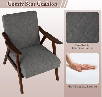 Giantex Mid-Century Modern Accent Chair, Upholstered Comfy Living Room Chair with Arms, Anti-Slip Felt Pads, Wooden Frame Soft Padded Armchair for Living Room Bedroom Office Study, Light Grey