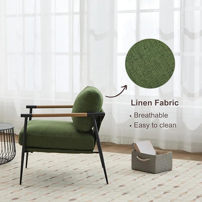 HEAH-YO Modern Accent Chairs Set of 2, Upholstered Linen Fabric Living Room Chairs with Backrests and Metal Legs, Comfy Reading Side Armchairs for Bedroom, Green