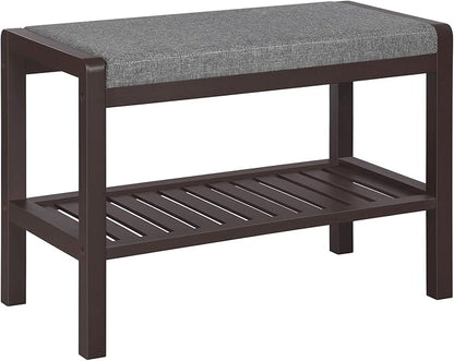 SONGMICS Shoe Rack Bench with Cushion Upholstered Padded Seat, Storage Shelf, Shoe Organizer, Holds Up to 350 lb, Ideal for Entryway Bedroom Living Room Hallway Garage Mud Room Gray and Brown ULBS65C
