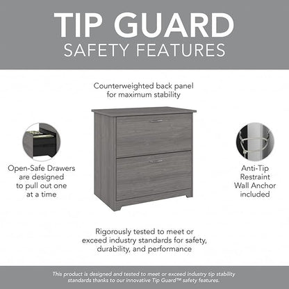 Bush Furniture Cabot 2 Drawer Lateral File Cabinet in Modern Gray, Home Office Chest for Letter, Legal, and A4-Size Document Storage