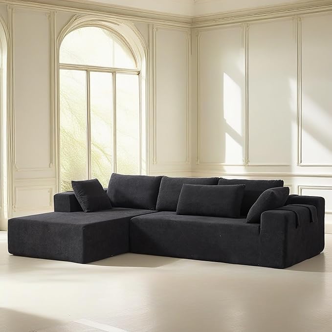 108" Modular Sectional Couch Sofa with L-Shape Chaise, Modern Cloud Comfy Sofa with Deep Seat, Upholstered Couches for Living Room Bedroom, No Assembly Required (Black Left Facing Chaise)