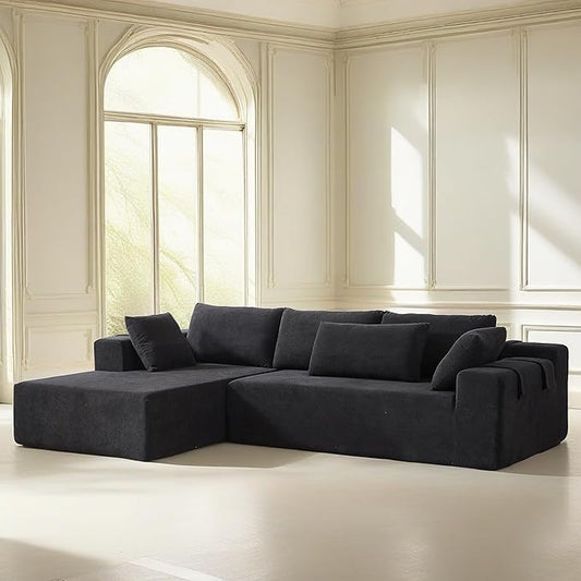 108" Modular Sectional Couch Sofa with L-Shape Chaise, Modern Cloud Comfy Sofa with Deep Seat, Upholstered Couches for Living Room Bedroom, No Assembly Required (Black Left Facing Chaise)